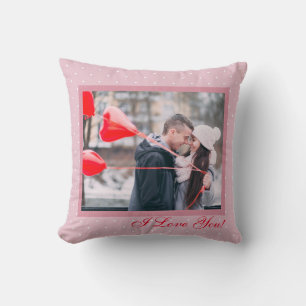 Your Photo Valentine's Day Pink White Polka Dots Throw Pillow