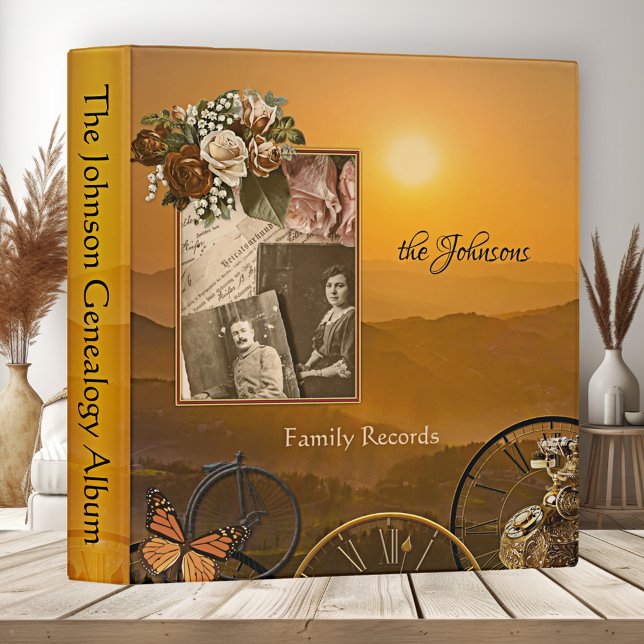 Your Photo Vintage Family Tree Genealogy Binder (Family tree or genealogy binder featuring a vintage landscape design with your own photo)