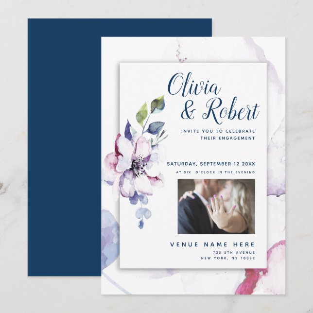 Your photo Watercolor Apple Blossoms Invitation (Front/Back)