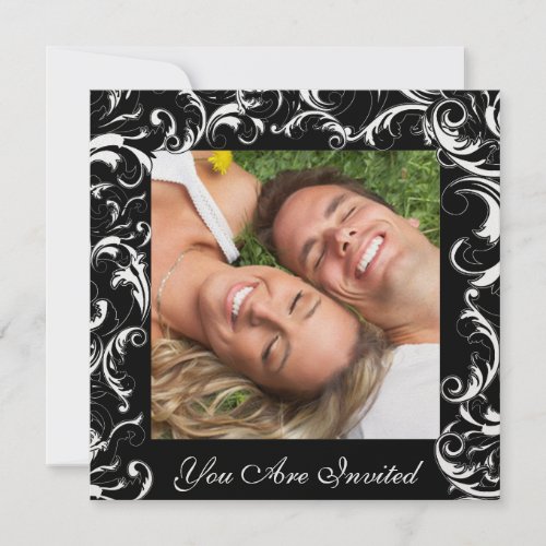 Your Photo Wedding Invitation Black Fancy Swirls