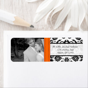 Your Photo Wedding Orange Crush  Vintage Damask Label