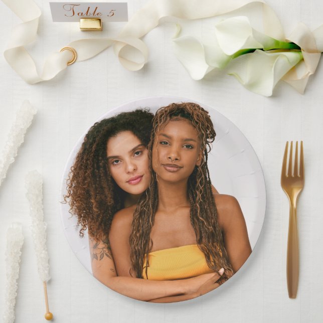 Your Photo Wedding Two Brides LGBTQ Paper Plates (Wedding)
