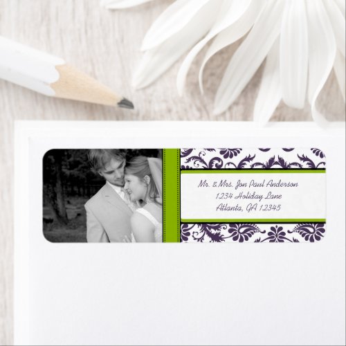 Your Photo Wedding Vintage Apple Green Damask Label