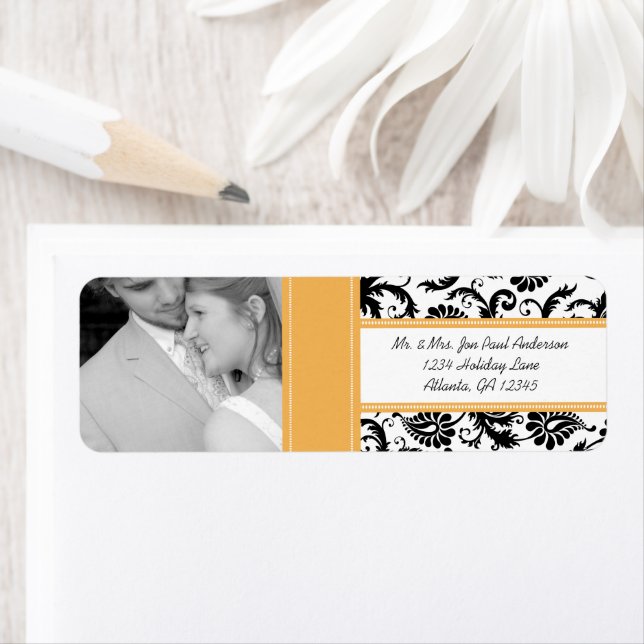 Your Photo Wedding Vintage BeesWax Damask Label (Insitu)