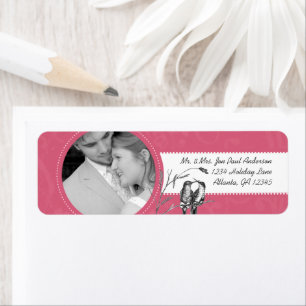 Your Photo Wedding Vintage Birds Pink Damask Label