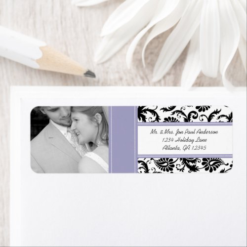 Your Photo Wedding Vintage Lavender Damask Label