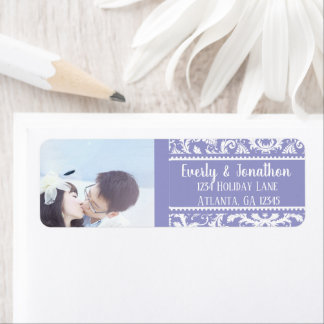 Your Photo Wedding Vintage Lilac Damask Label