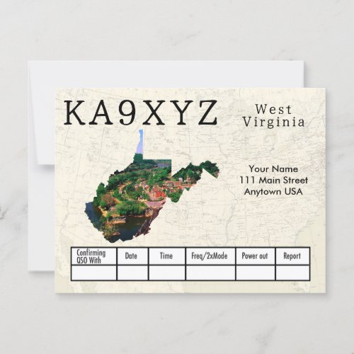 Your Photo West Virginia Shaped Cutout Custom QSL Postcard