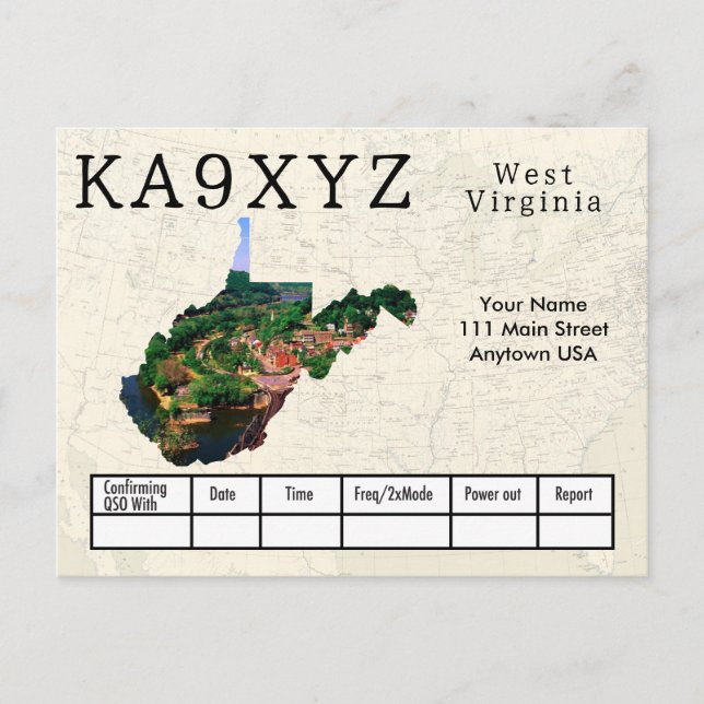 Your Photo West Virginia Shaped Cutout Custom QSL Postcard (Front)