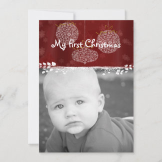Your Photo White Ornaments My 1st Christmas Holiday Card