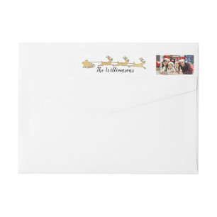 Your Photo White Santas Sleigh Return Address Wrap Around Label