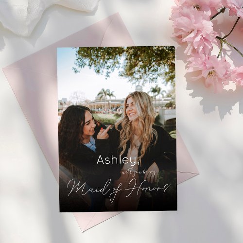 Your Photo Will You Be My Maid of Honor  White Invitation