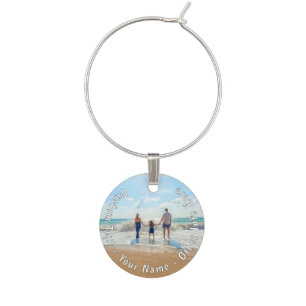 Your Photo Wine Charm with Custom Text Name