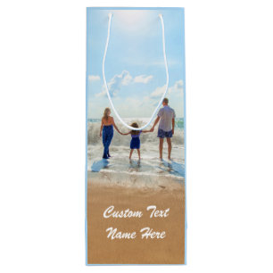 Your Photo Wine Gift Bag with Custom Text Name