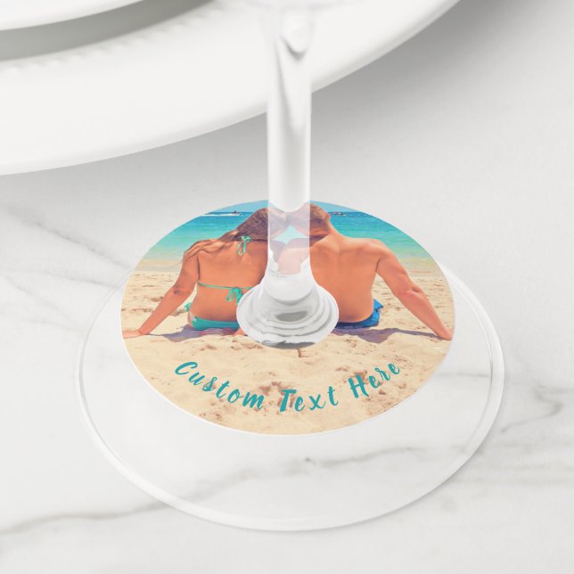 Your Photo Wine Glass Tag with Custom Text (Close Up)