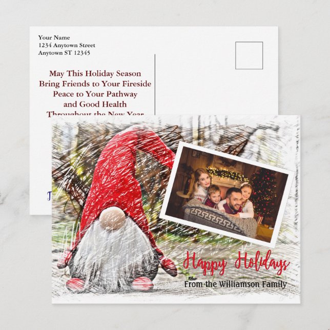 Your Photo With Christmas Gnome Happy Holidays Postcard (Front/Back)