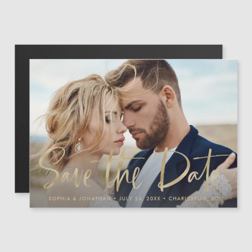 Your Photo with Faux Gold Script  Save The Date Magnetic Invitation