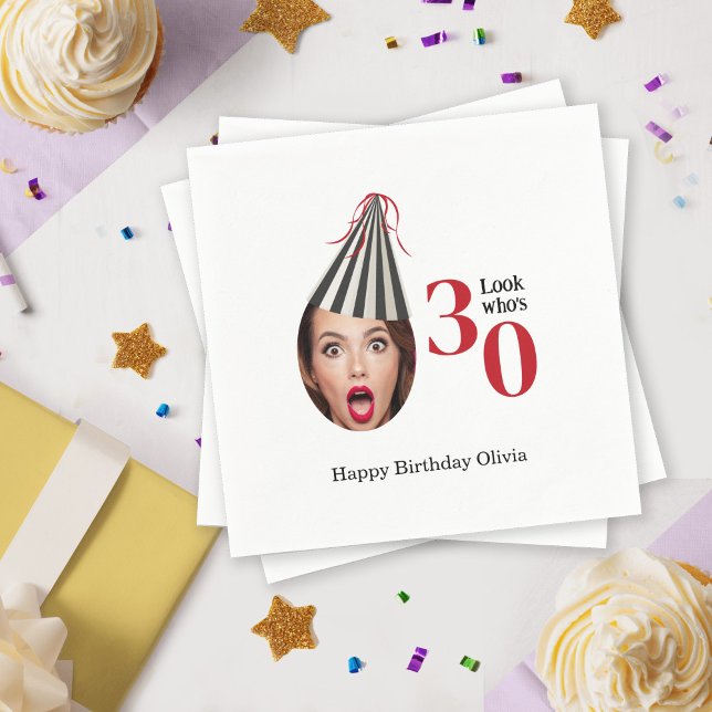 Your Photo with Party Hat Fun 30th Birthday Napkins (Creator Uploaded)