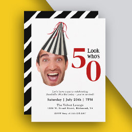Your Photo with Party Hat Fun 50th Birthday Invitation