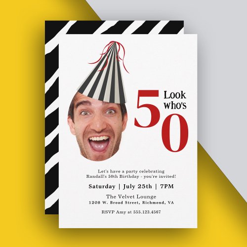 Your Photo with Party Hat Fun 50th Birthday Invitation