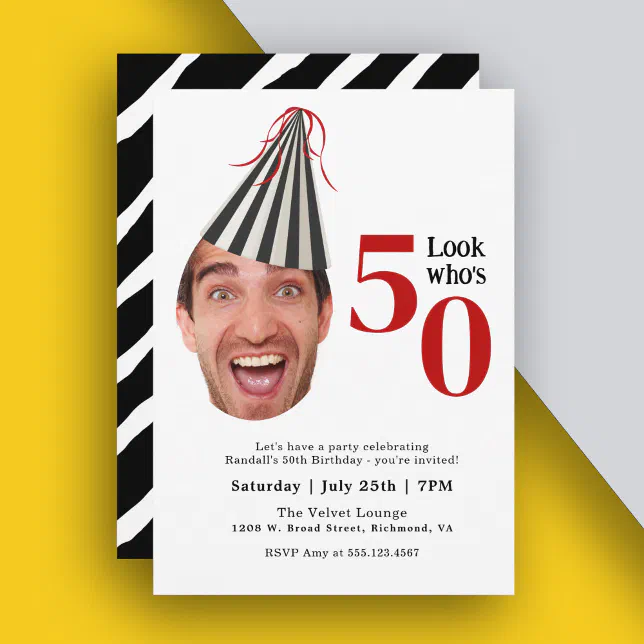 Your Photo with Party Hat Fun 50th Birthday Invitation Zazzle
