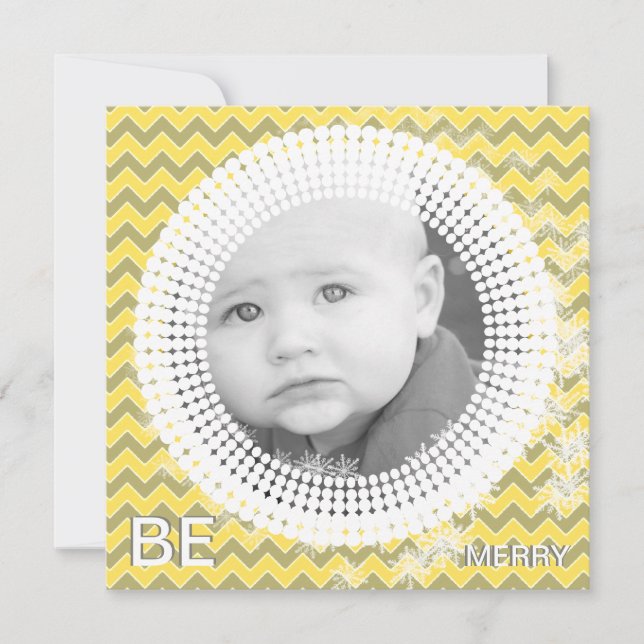 Your Photo Yellow & Gray Chevron My 1st Christmas Holiday Card (Front)