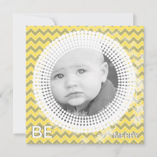Your Photo Yellow & Gray Chevron My 1st Christmas Holiday Card