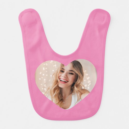 Your photo your face on a personalised heart pink baby bib