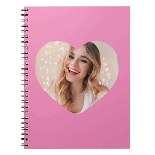 Your photo your face on a personalised heart pink notebook