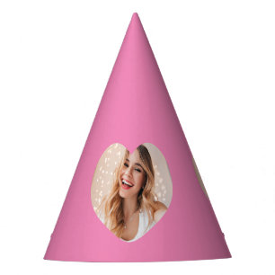 Your photo your face on a personalised heart pink party hat