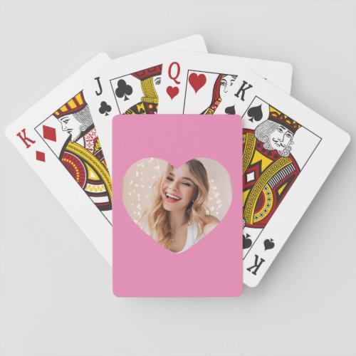 Your photo your face on a personalised heart pink playing cards
