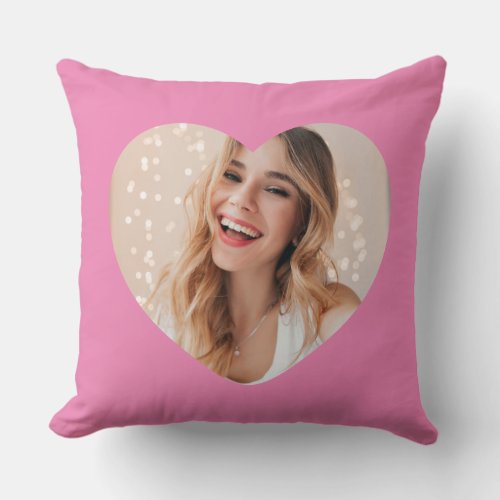 Your photo your face on a personalized heart pink throw pillow