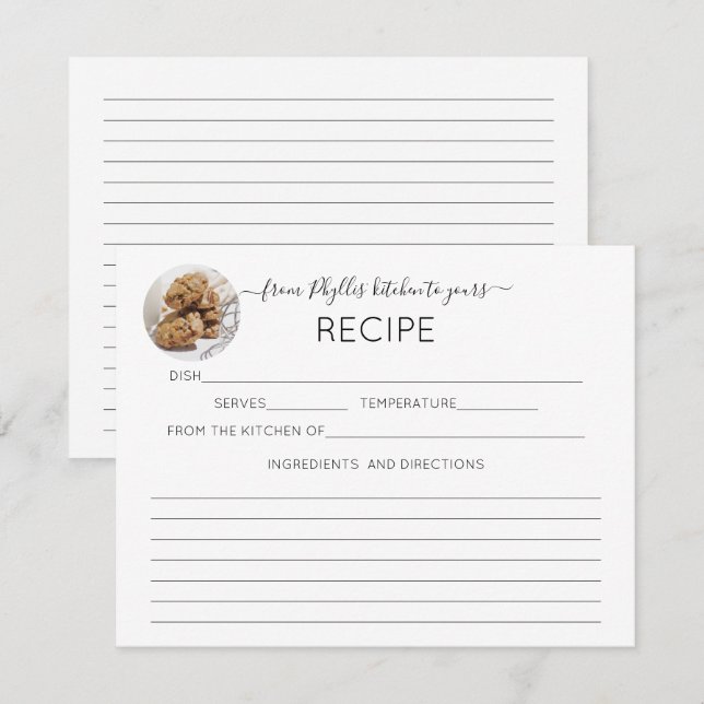 Your Photo Your Name Calligraphy Recipe Card (Front/Back)