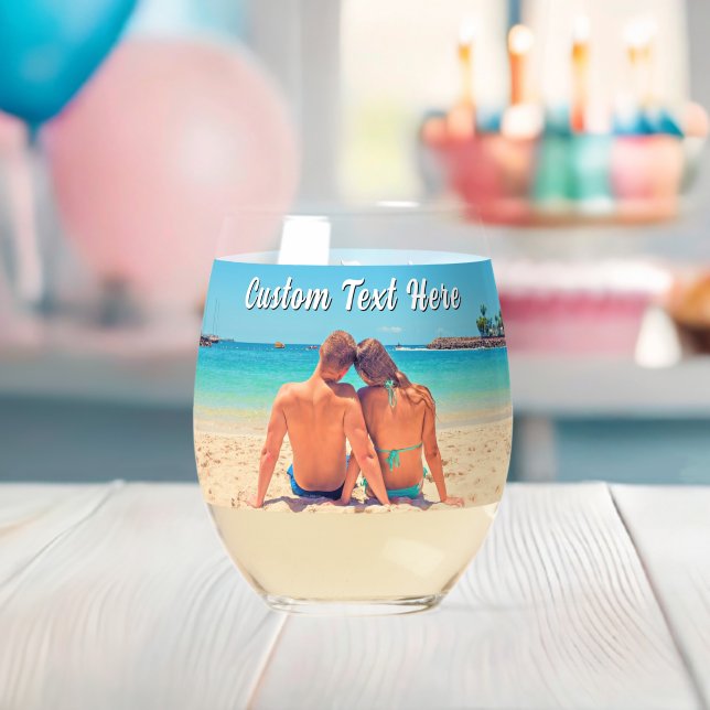 Your Photos and Custom Text Personalized Stemless Wine Glass (Insitu (Baby Shower))
