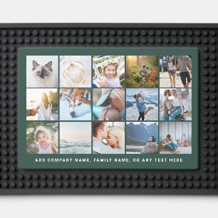 Your Photos and Text Custom Grid Collage Green Bar Mat