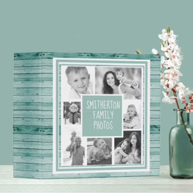 Your Photos Black White Turquoise Nautical Wood  3 Ring Binder (Creator Uploaded)