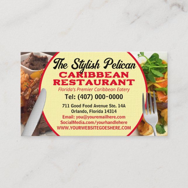 Your Photos Caribbean Restaurant Catering Services Business Card (Front)