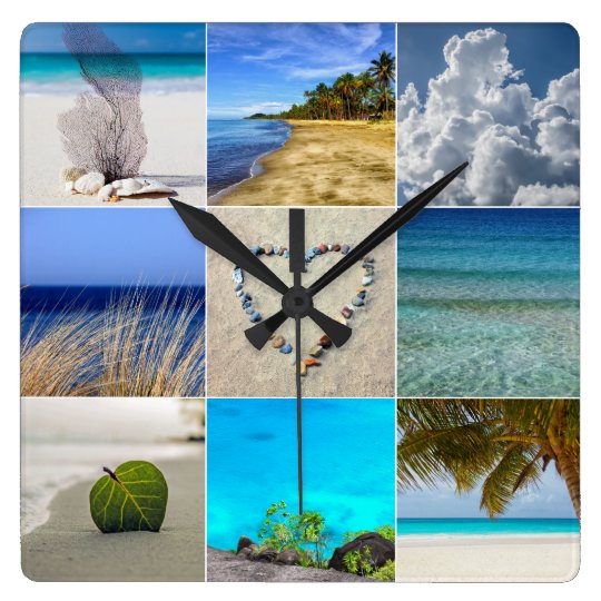 your photos collage template square wall clock zazzle com