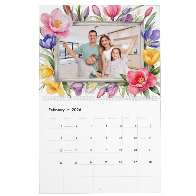 Your Photos Colorful Floral Garden Lover's Family Calendar (Feb 2026)