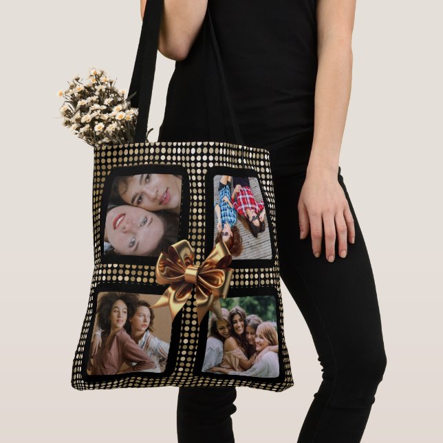 YOUR PHOTOS custom collage template golden bow Tote Bag (Close Up)