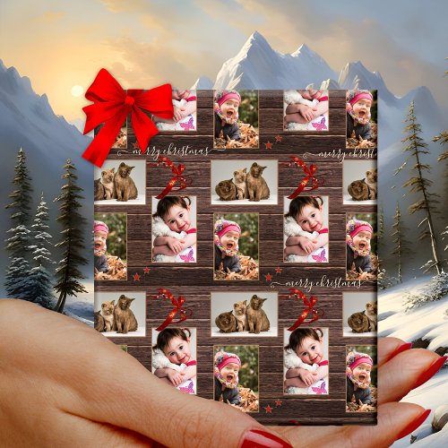 Your Photos Dark Wood Festive Christmas Wrapping Paper