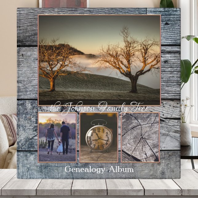 Your Photos Family Tree Genealogy Binder (Family tree or genealogy binder featuring a rustic wood design with your own photo(s))