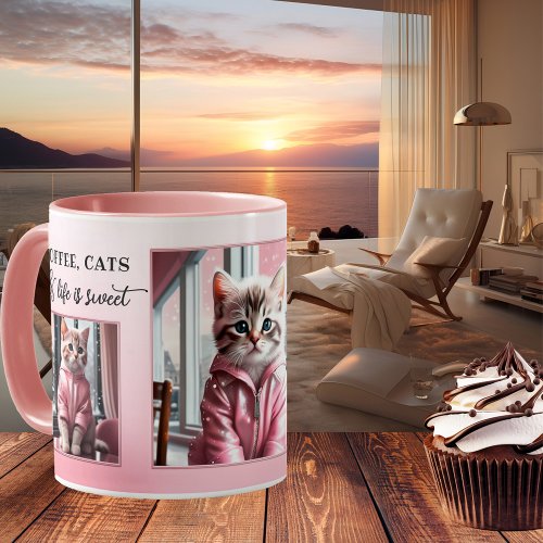 Your Photos Funny Cat Sweet Pink Coffee Mug