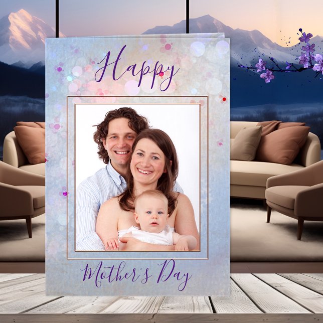 Your Photos Happy Mother's Day Greeting Card (Happy Mother's Day greeting card featuring your photos framed by a cheerful artistic pastel design)