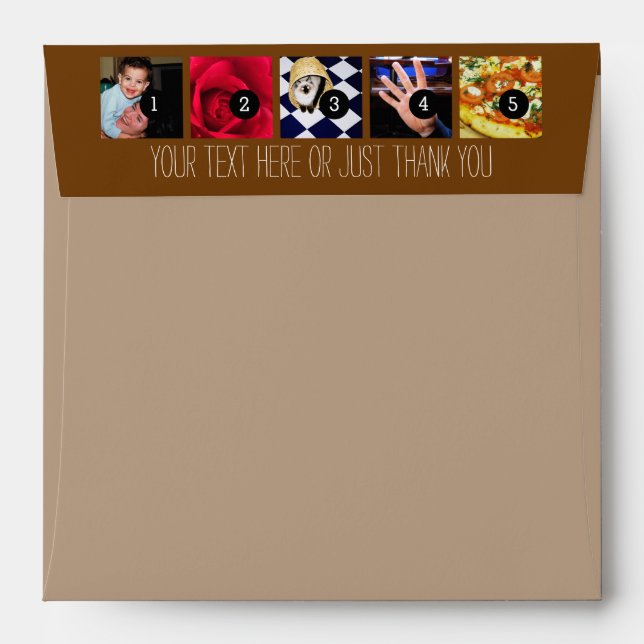Your Photos Images and Your Greeting Text brown Envelope (Back (Top Flap))