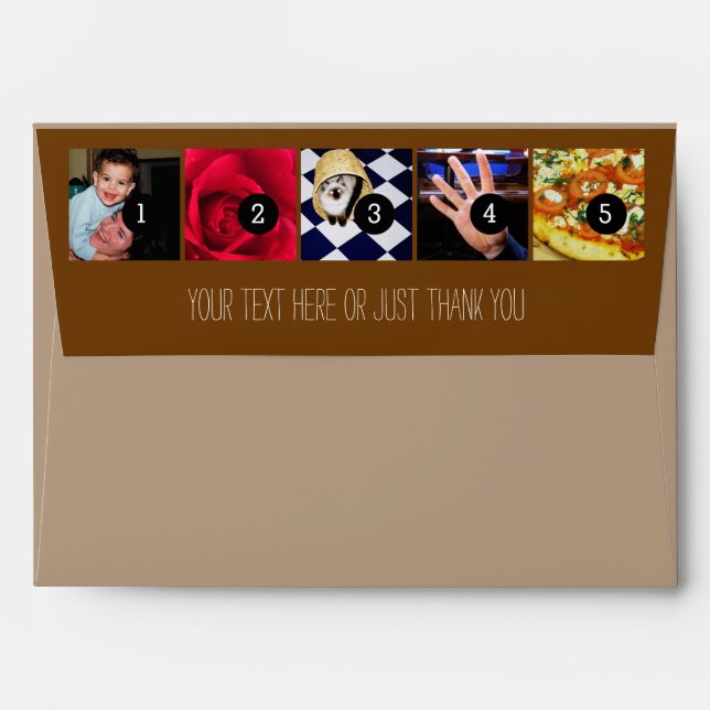 Your Photos Images and Your Greeting Text brown Envelope (Back (Top Flap))