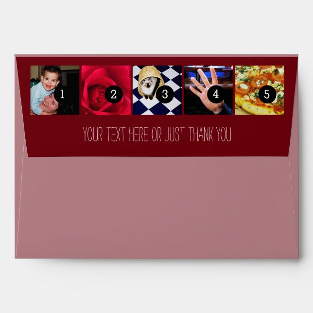 Your Photos Images and Your Greeting Text Burgundy Envelope (Back (Top Flap))