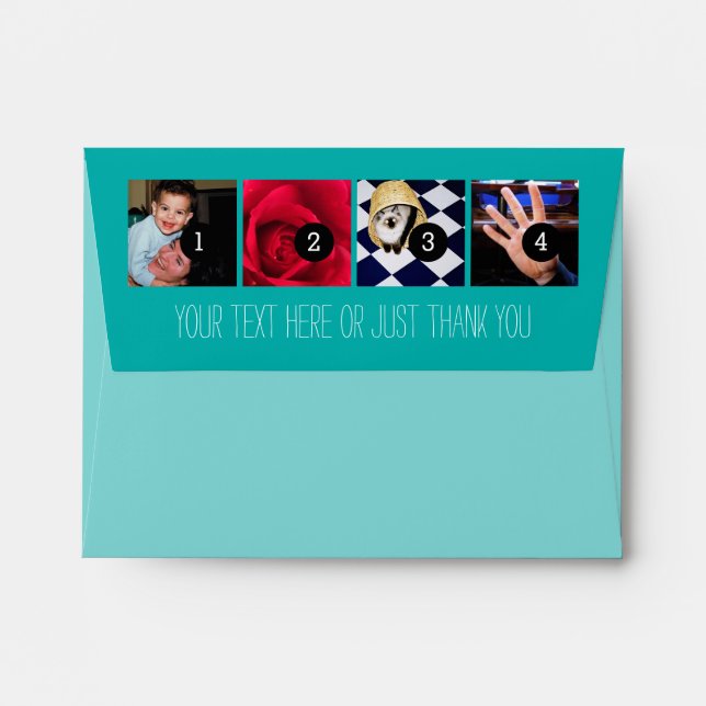 Your Photos Images Your Greeting Text Turquoise Envelope (Back (Top Flap))