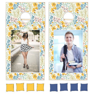 YOUR PHOTOS in Flower Illustration Cornhole Set