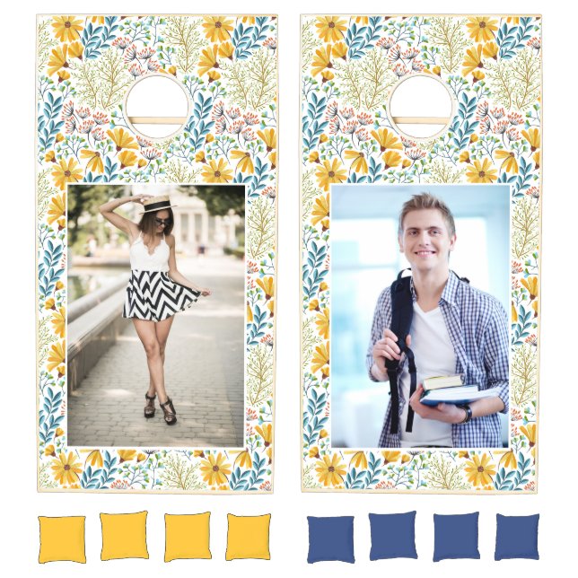 YOUR PHOTOS in Flower Illustration Cornhole Set (Set)
